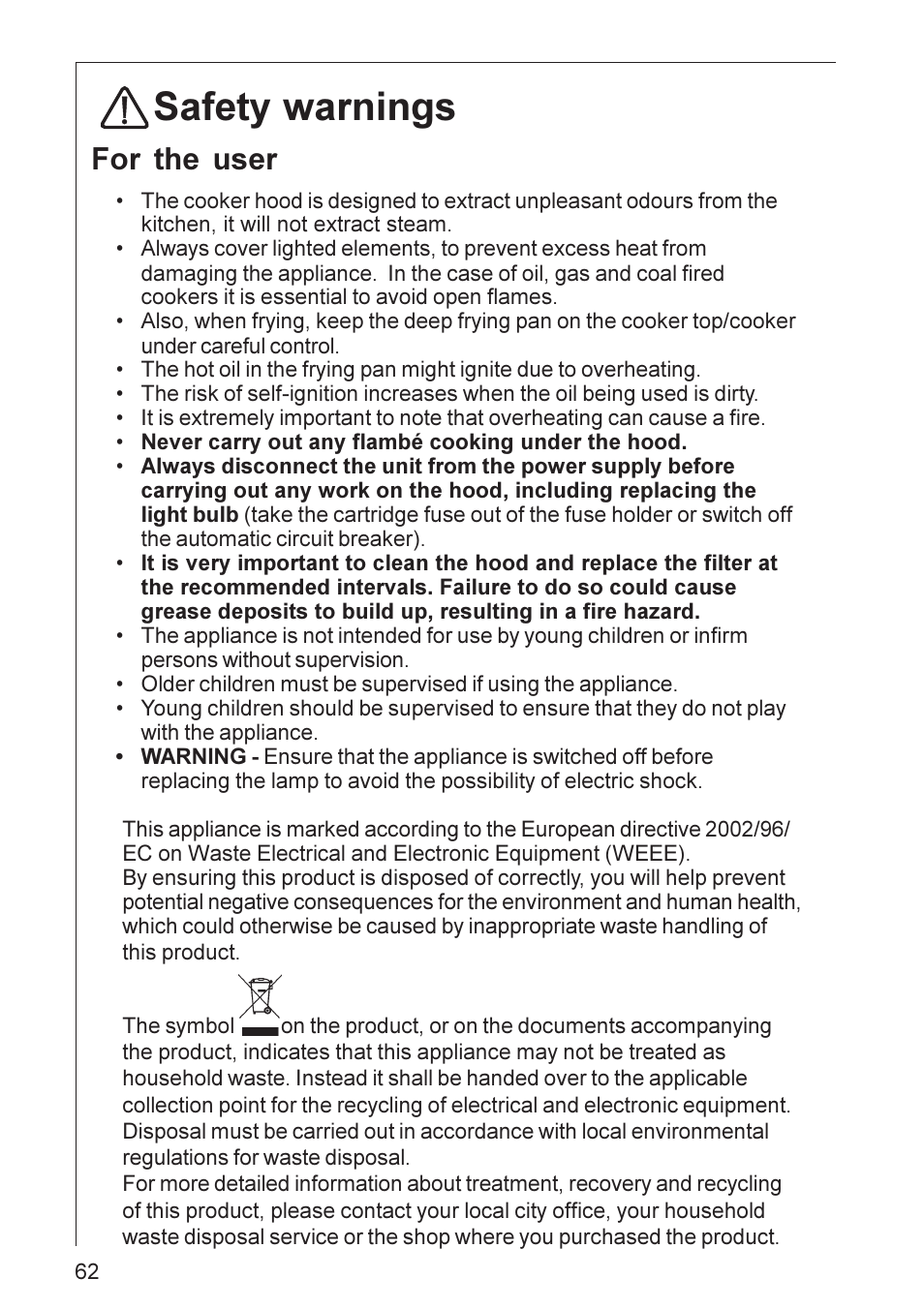 Safety warnings, For the user | AEG DU 4561 User Manual | Page 3 / 25