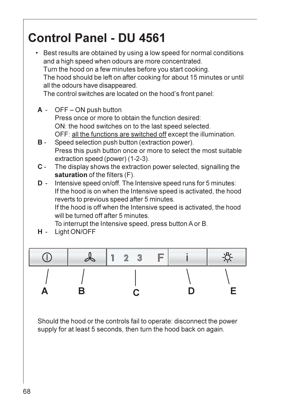 Control panel - du 4561, Ab c d e | AEG DU 4561 User Manual | Page 9 / 25