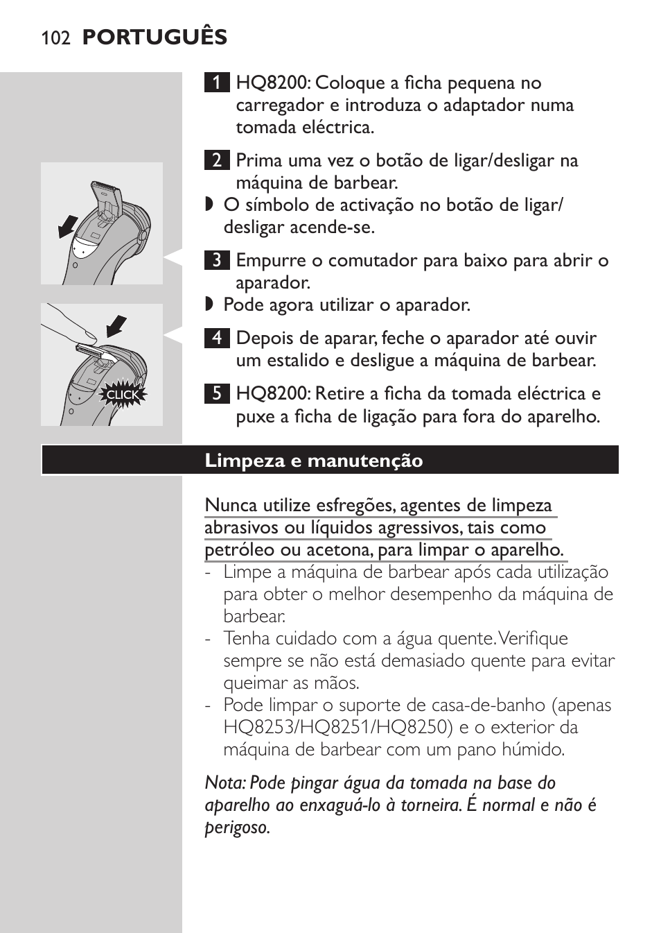 Limpeza e manutenção | Philips SHAVER Series 3000 Afeitadora eléctrica User Manual | Page 100 / 124