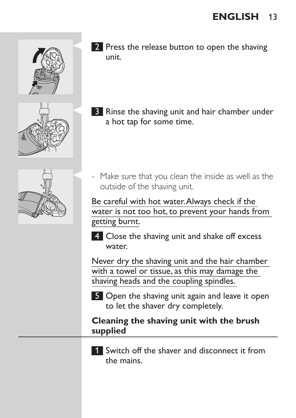 Cleaning the shaving unit with the brush supplied | Philips SHAVER Series 3000 Afeitadora eléctrica User Manual | Page 11 / 124