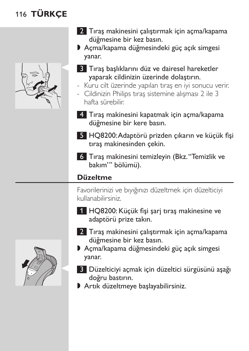 Düzeltme | Philips SHAVER Series 3000 Afeitadora eléctrica User Manual | Page 114 / 124