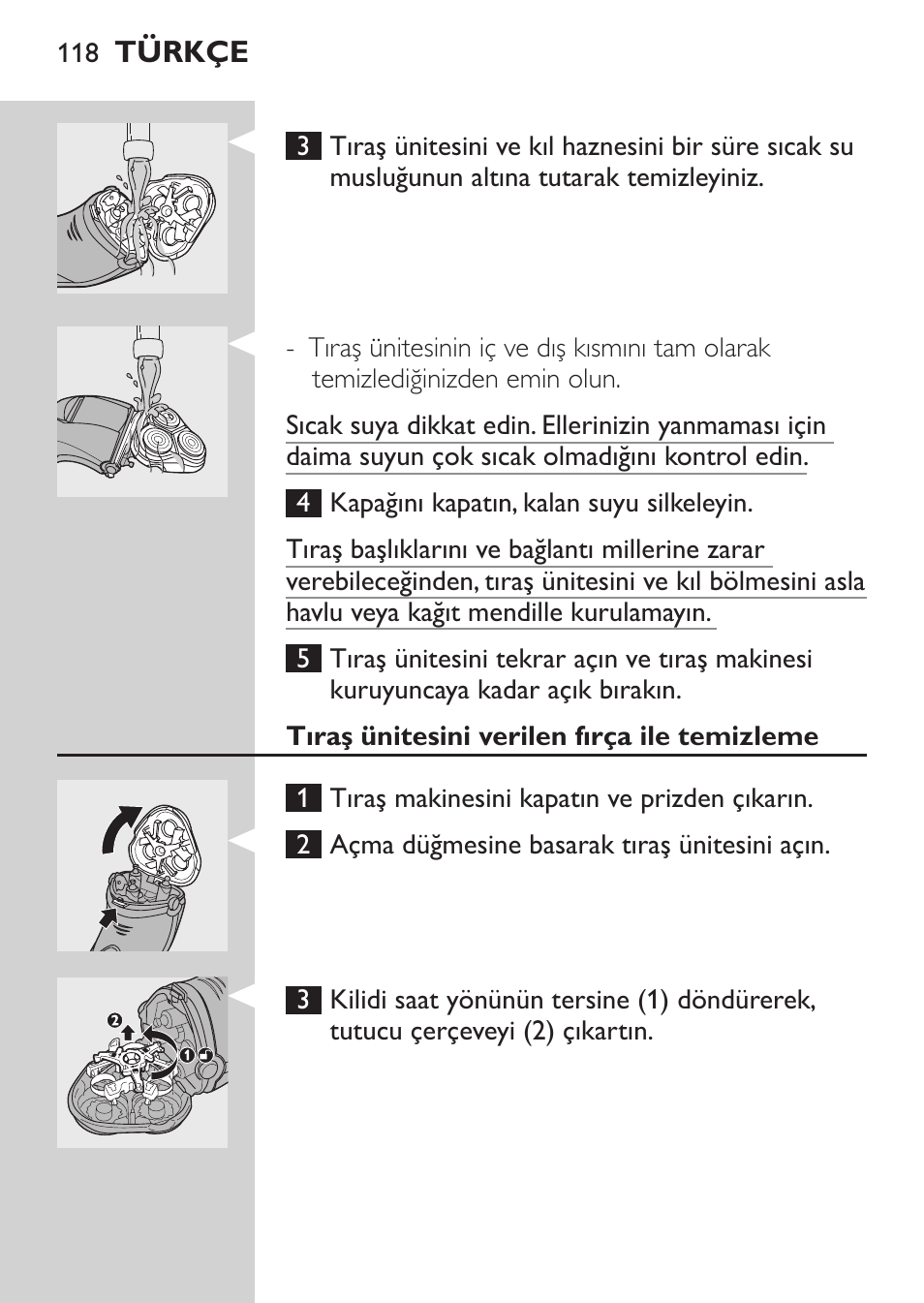 Tıraş ünitesini verilen fırça ile temizleme | Philips SHAVER Series 3000 Afeitadora eléctrica User Manual | Page 116 / 124