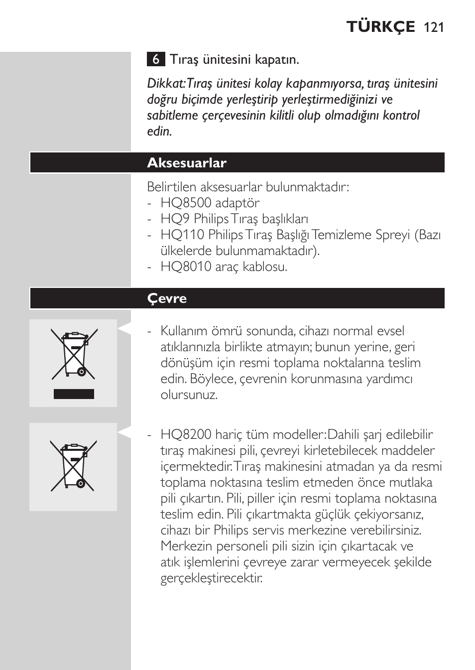 Aksesuarlar, Çevre | Philips SHAVER Series 3000 Afeitadora eléctrica User Manual | Page 119 / 124