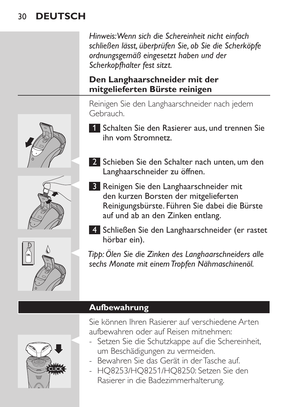 Aufbewahrung | Philips SHAVER Series 3000 Afeitadora eléctrica User Manual | Page 28 / 124