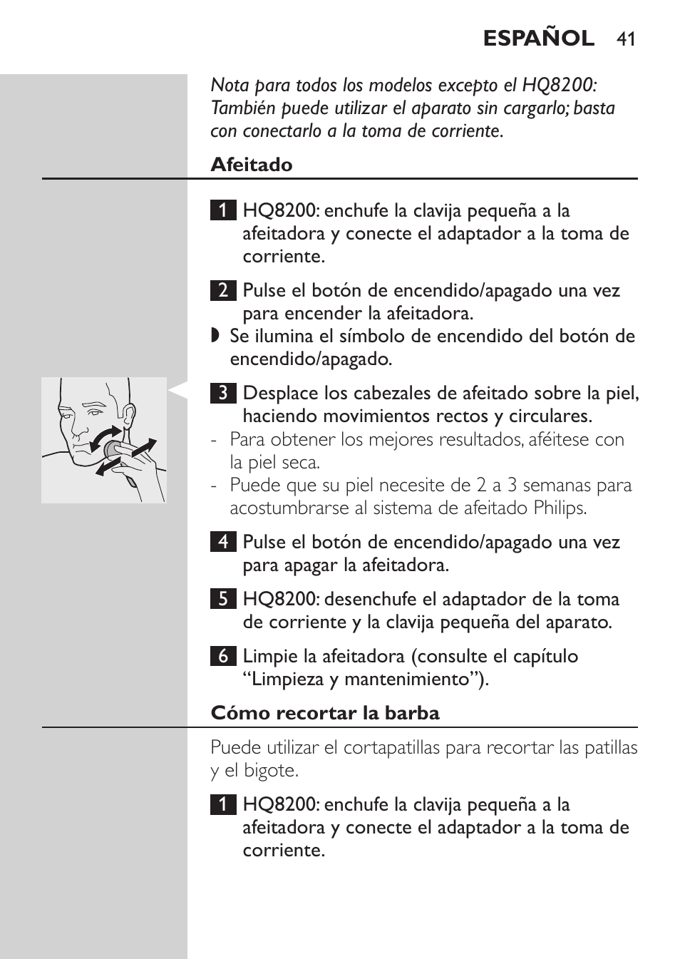 Afeitado, Cómo recortar la barba | Philips SHAVER Series 3000 Afeitadora eléctrica User Manual | Page 39 / 124