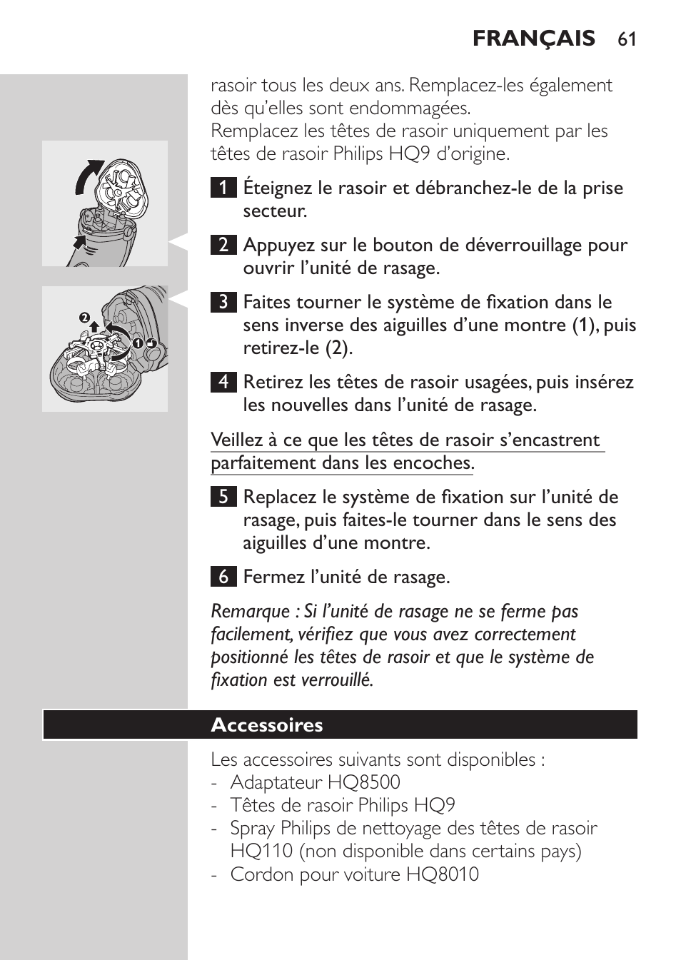 Accessoires | Philips SHAVER Series 3000 Afeitadora eléctrica User Manual | Page 59 / 124