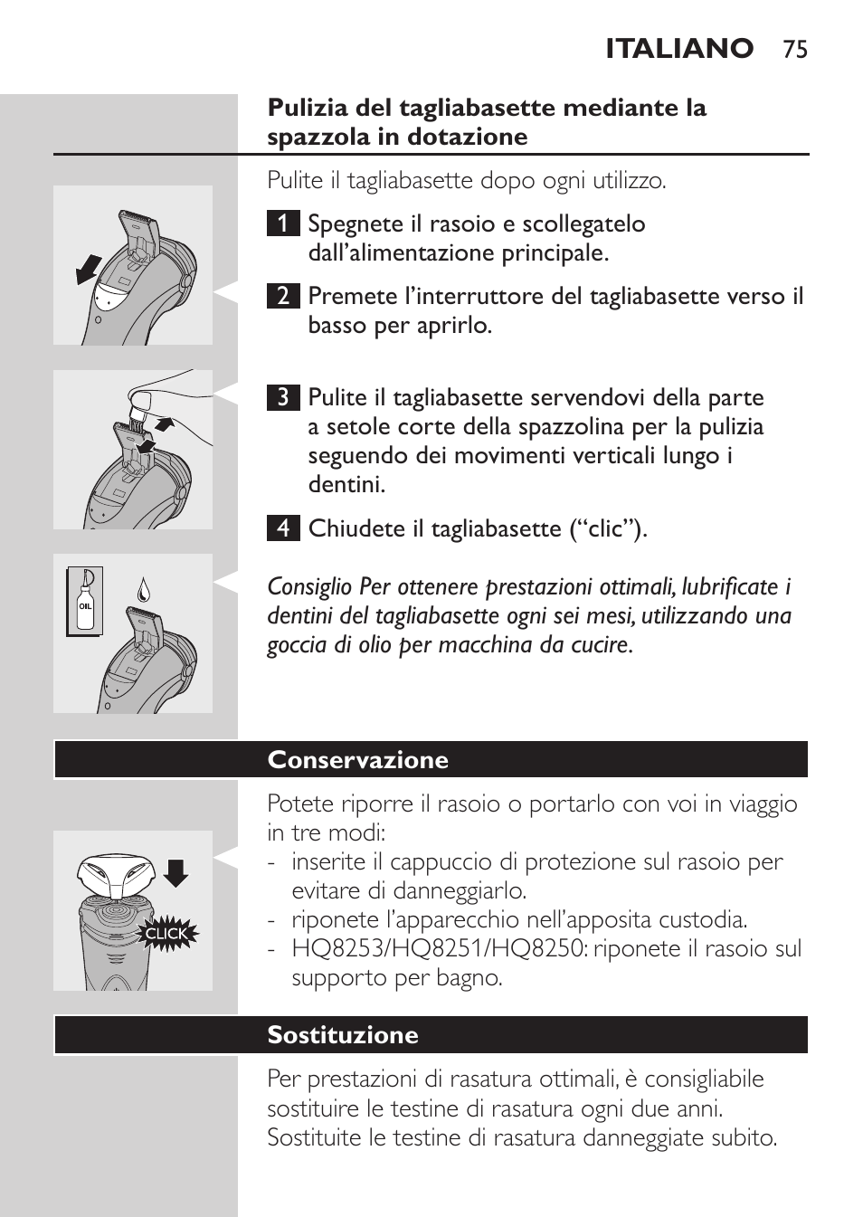 Conservazione, Sostituzione | Philips SHAVER Series 3000 Afeitadora eléctrica User Manual | Page 73 / 124