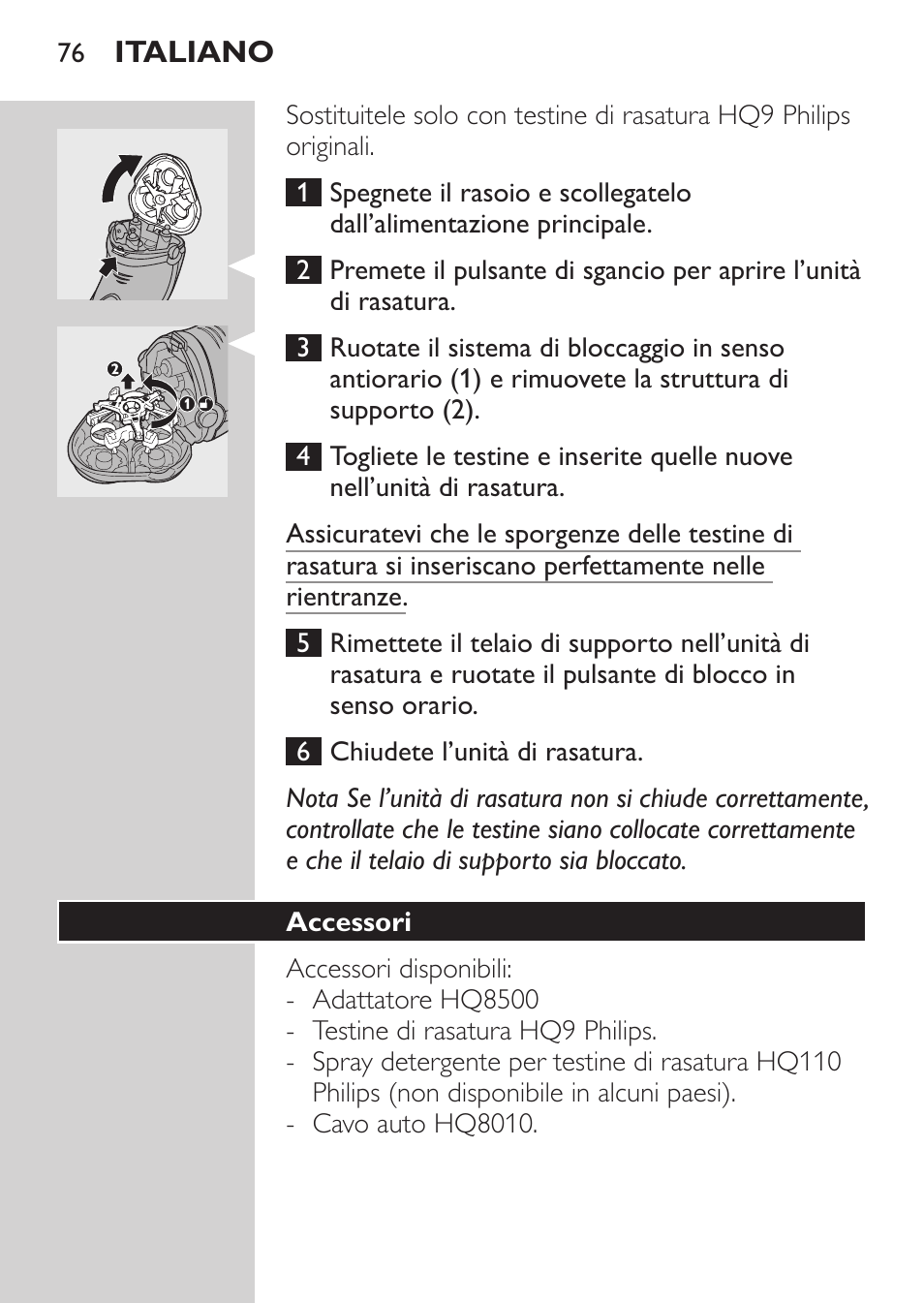 Accessori | Philips SHAVER Series 3000 Afeitadora eléctrica User Manual | Page 74 / 124