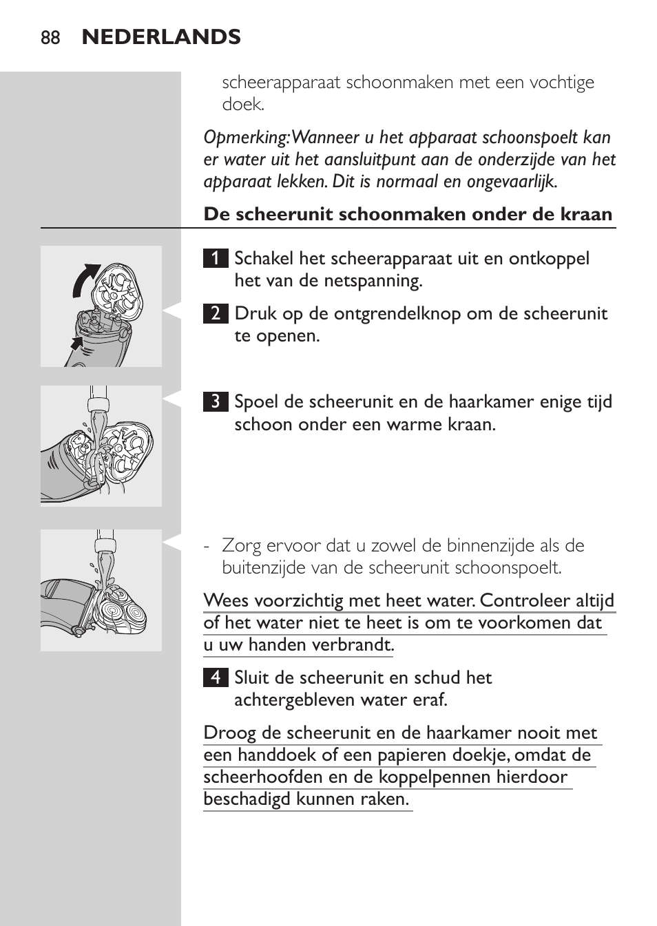 De scheerunit schoonmaken onder de kraan | Philips SHAVER Series 3000 Afeitadora eléctrica User Manual | Page 86 / 124