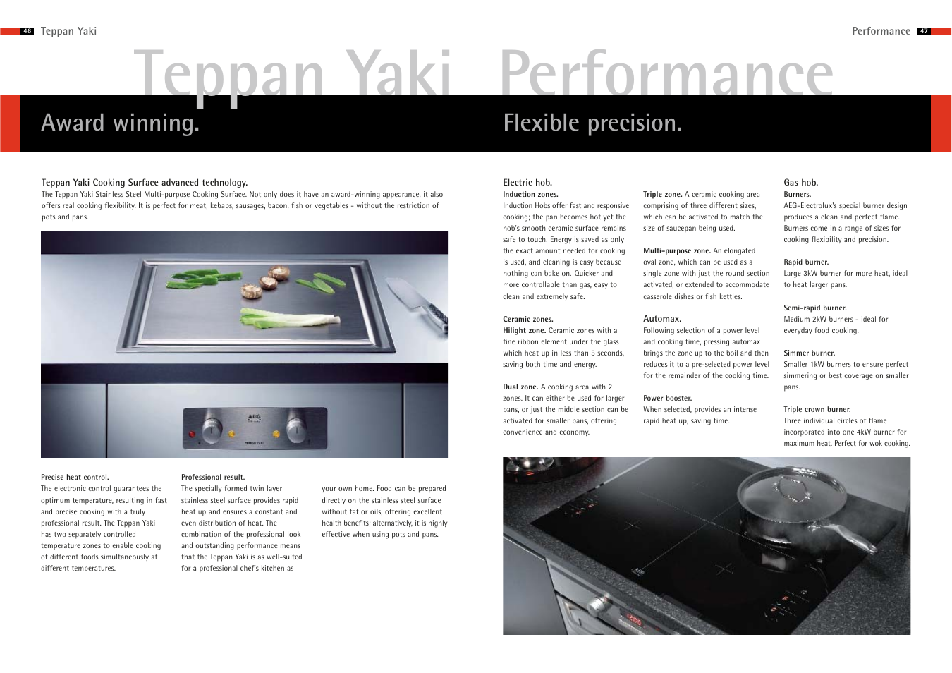 Performance, Te pp an yaki, Award winning | Flexible precision | AEG Hobs User Manual | Page 3 / 12