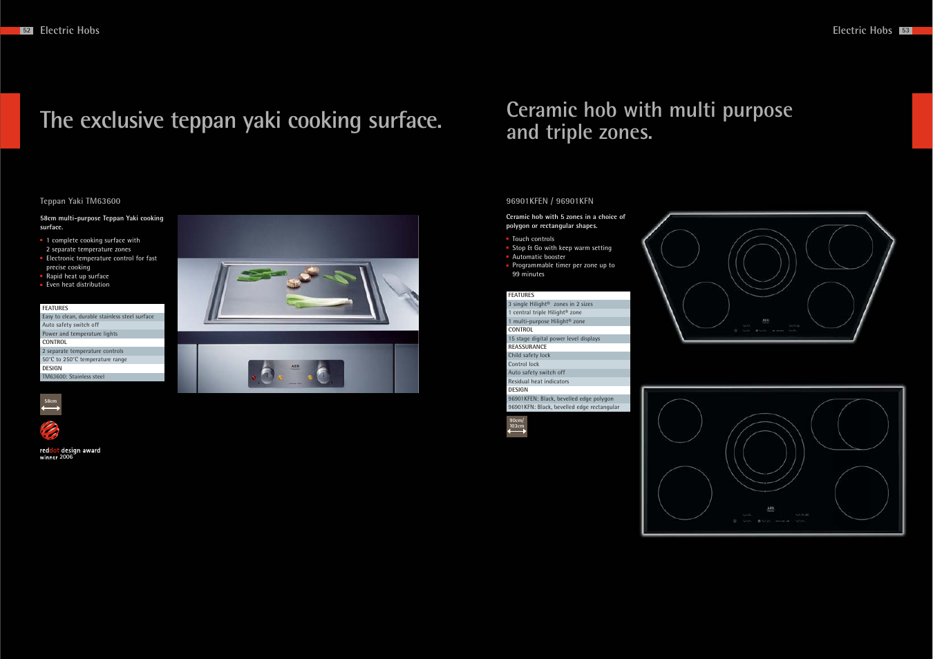 The exclusive teppan yaki cooking surface, Ceramic hob with multi purpose and triple zones, Electric hobs | AEG Hobs User Manual | Page 6 / 12