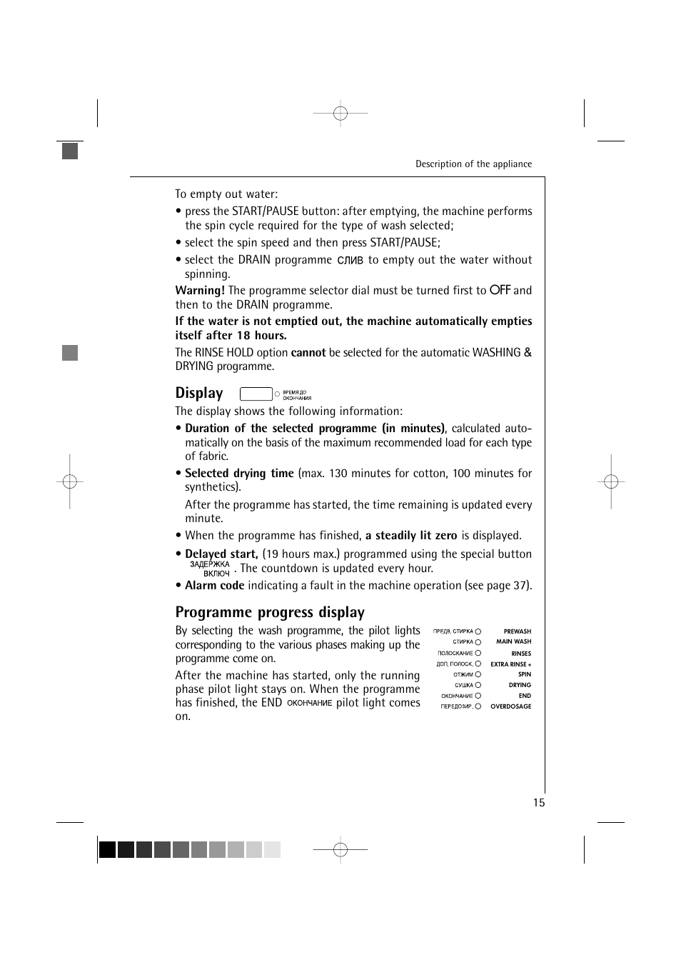 Display, Programme progress display | AEG LAVAMAT TURBO 16810 User Manual | Page 15 / 50