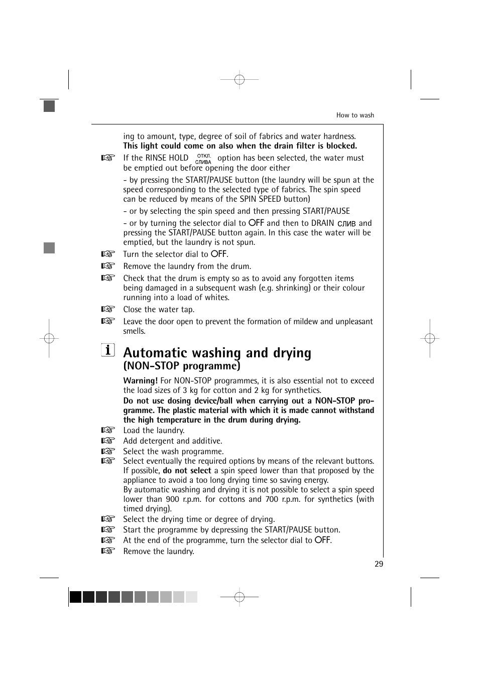 Automatic washing and drying, Non-stop programme) | AEG LAVAMAT TURBO 16810 User Manual | Page 29 / 50