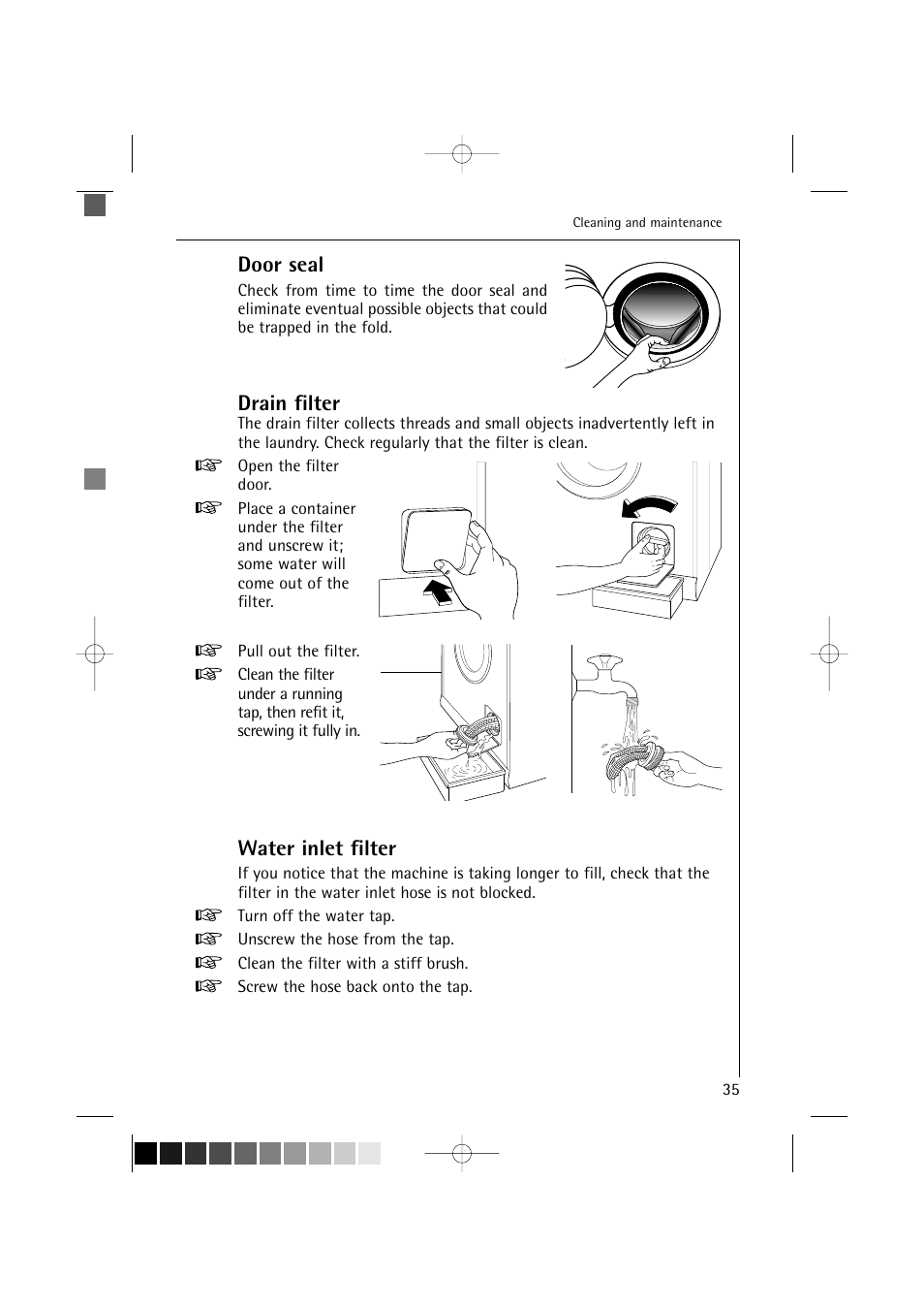 Door seal, Drain filter, Water inlet filter | AEG LAVAMAT TURBO 16810 User Manual | Page 35 / 50