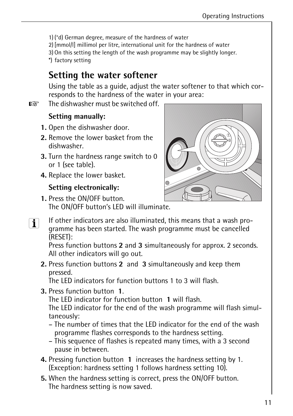 Setting the water softener | AEG FAVORIT 40740 User Manual | Page 11 / 48