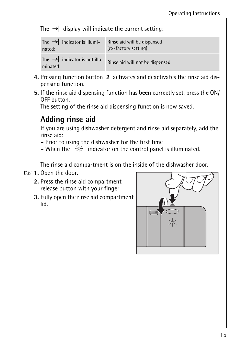 Adding rinse aid | AEG FAVORIT 40740 User Manual | Page 15 / 48