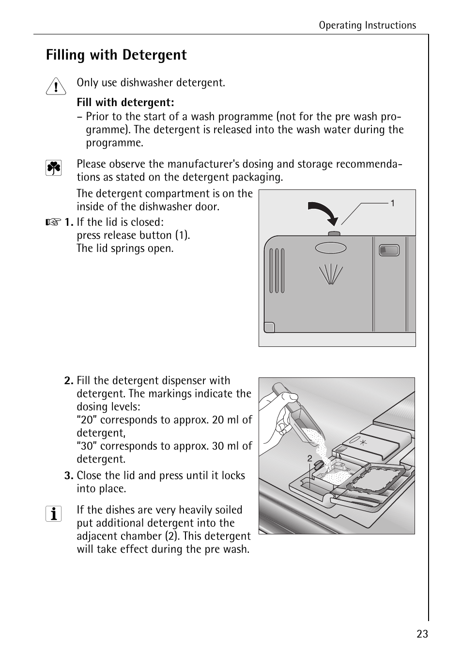 Filling with detergent | AEG FAVORIT 40740 User Manual | Page 23 / 48