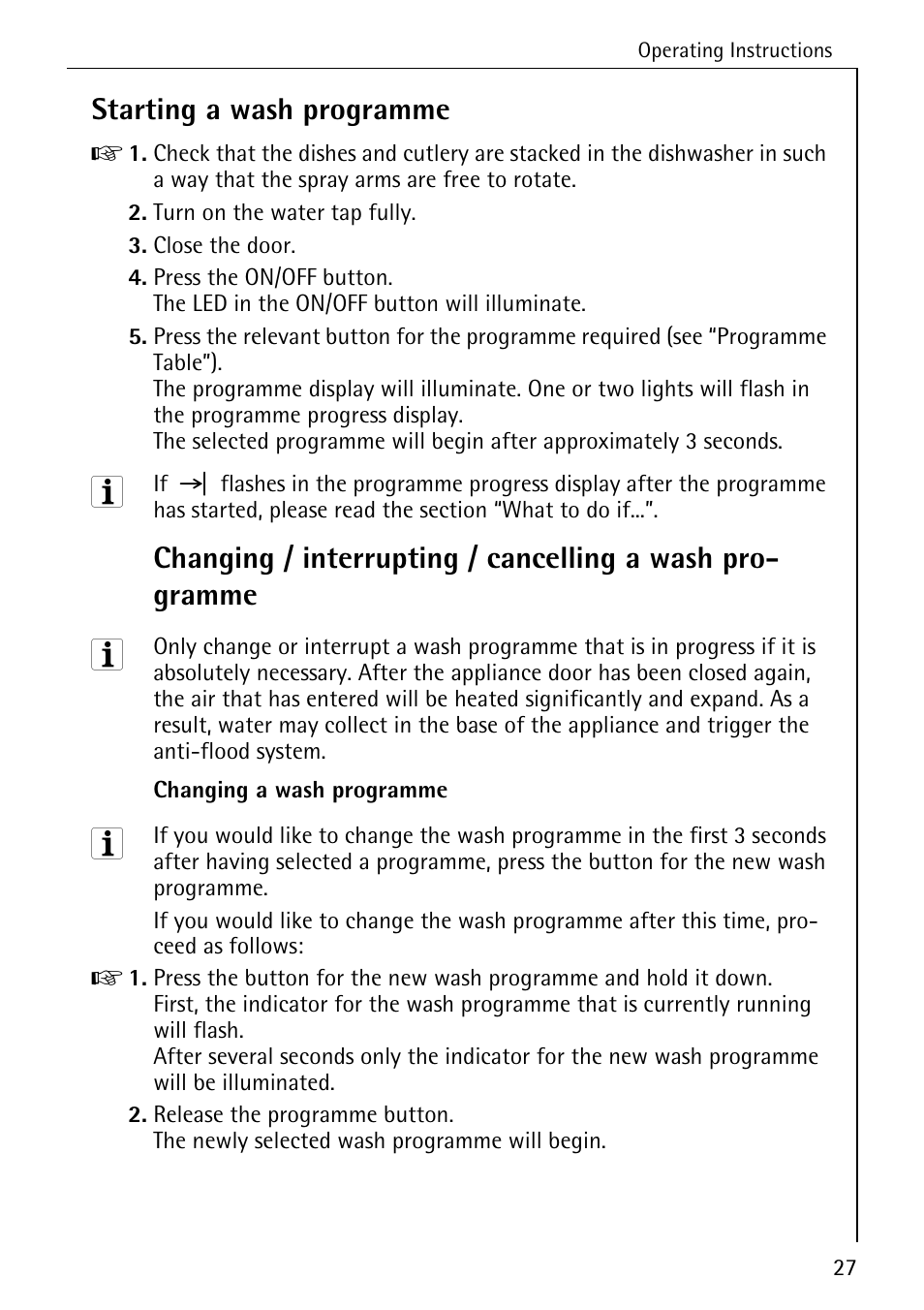 Starting a wash programme | AEG FAVORIT 40740 User Manual | Page 27 / 48