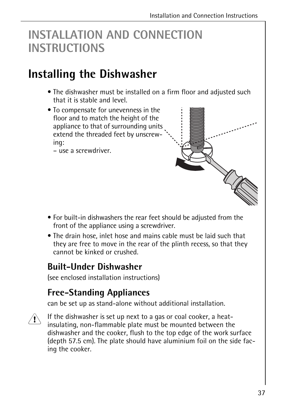 Built-under dishwasher, Free-standing appliances | AEG FAVORIT 40740 User Manual | Page 37 / 48