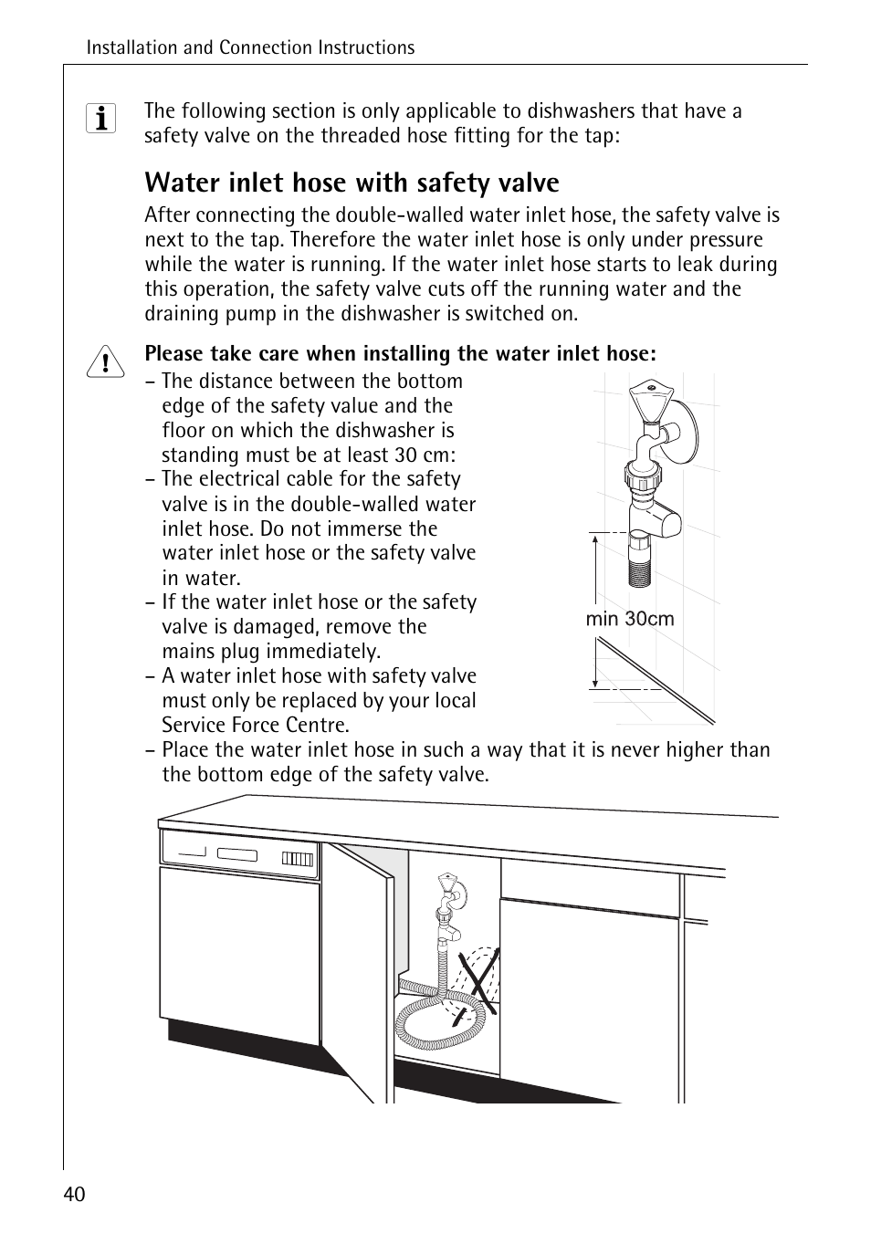 Water inlet hose with safety valve | AEG FAVORIT 40740 User Manual | Page 40 / 48