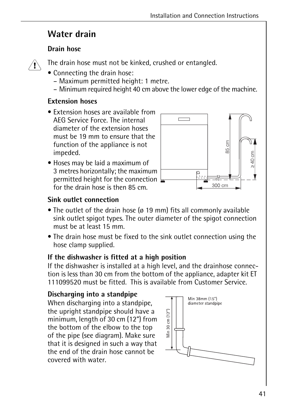 Water drain | AEG FAVORIT 40740 User Manual | Page 41 / 48