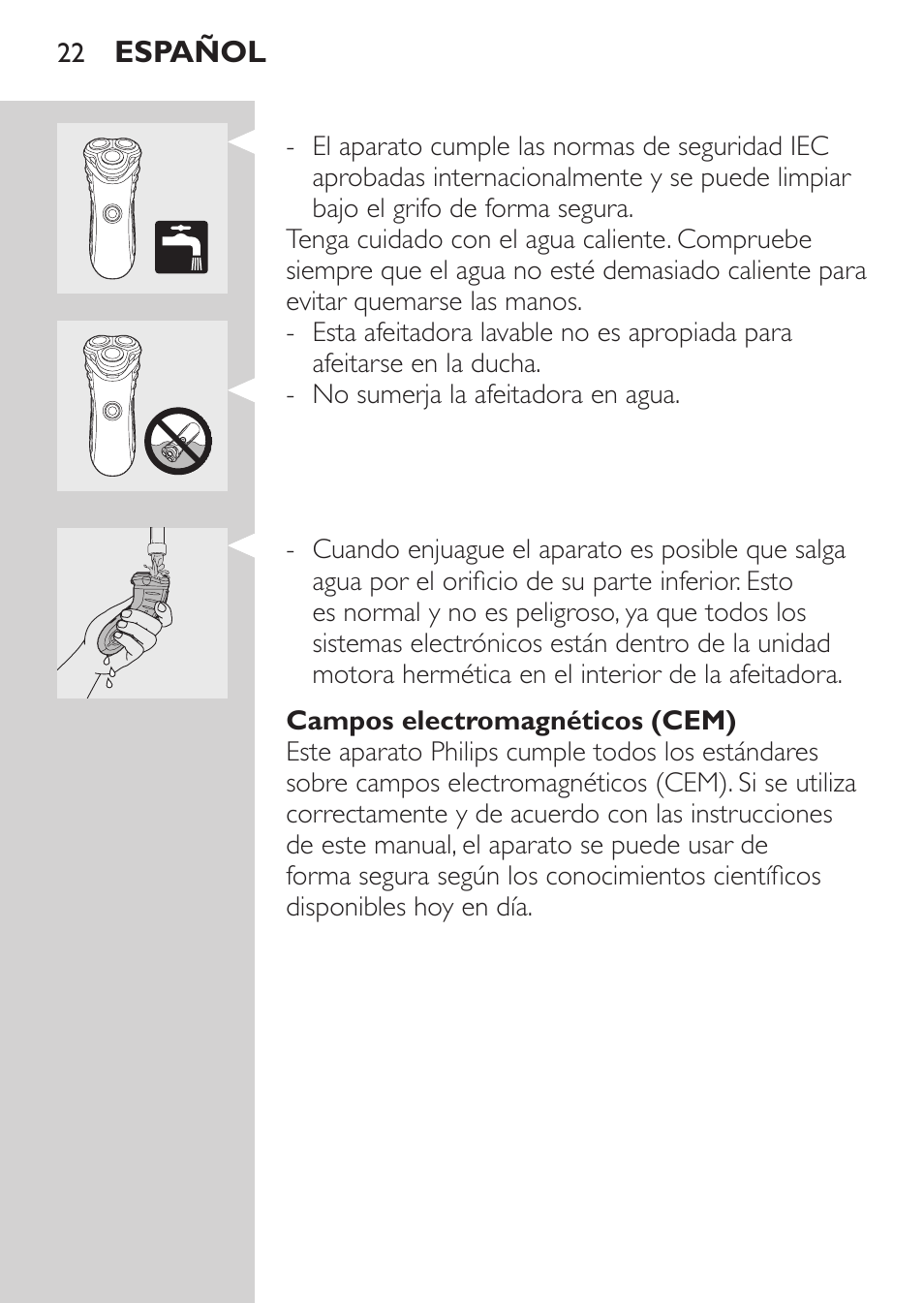 Campos electromagnéticos (cem) | Philips SHAVER Series 3000 Afeitadora eléctrica User Manual | Page 20 / 72