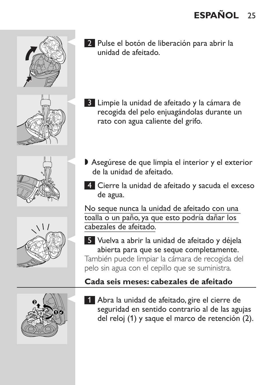 Cada seis meses: cabezales de afeitado | Philips SHAVER Series 3000 Afeitadora eléctrica User Manual | Page 23 / 72