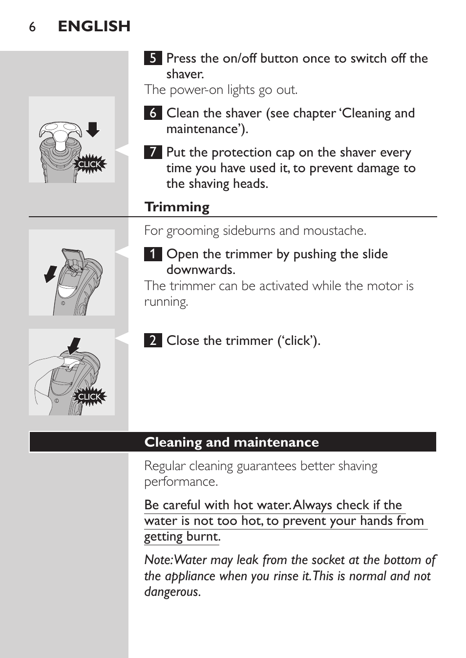 Trimming, Cleaning and maintenance | Philips SHAVER Series 3000 Afeitadora eléctrica User Manual | Page 4 / 72