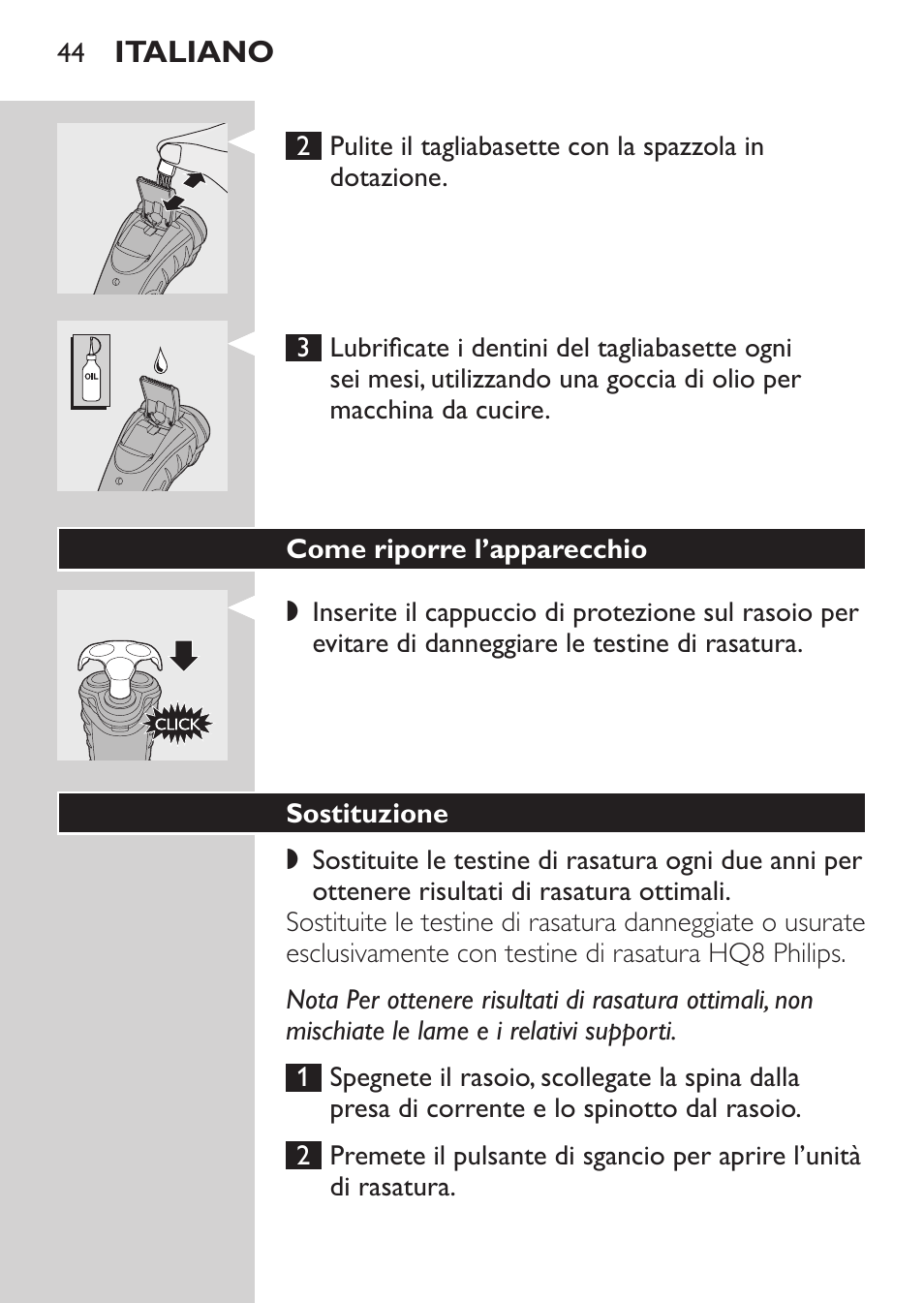 Come riporre l’apparecchio, Sostituzione | Philips SHAVER Series 3000 Afeitadora eléctrica User Manual | Page 42 / 72