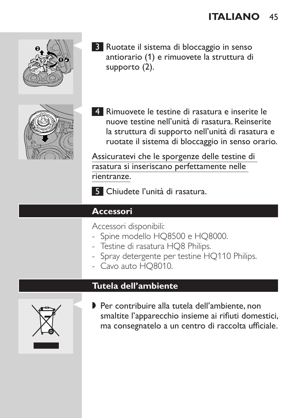 Accessori, Tutela dell’ambiente | Philips SHAVER Series 3000 Afeitadora eléctrica User Manual | Page 43 / 72