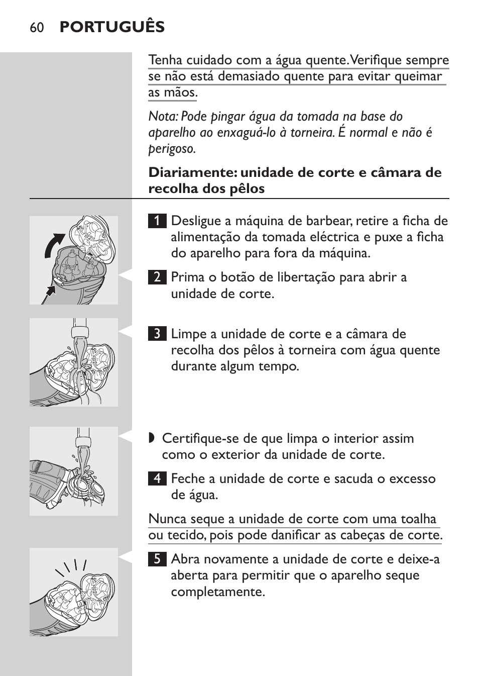 Aparar, Limpeza e manutenção | Philips SHAVER Series 3000 Afeitadora eléctrica User Manual | Page 58 / 72