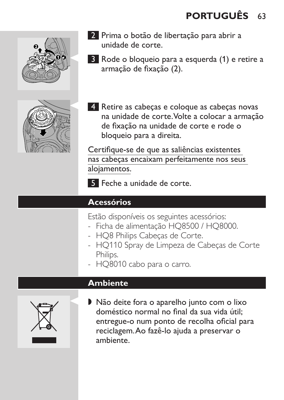 Arrumação, Substituição | Philips SHAVER Series 3000 Afeitadora eléctrica User Manual | Page 61 / 72