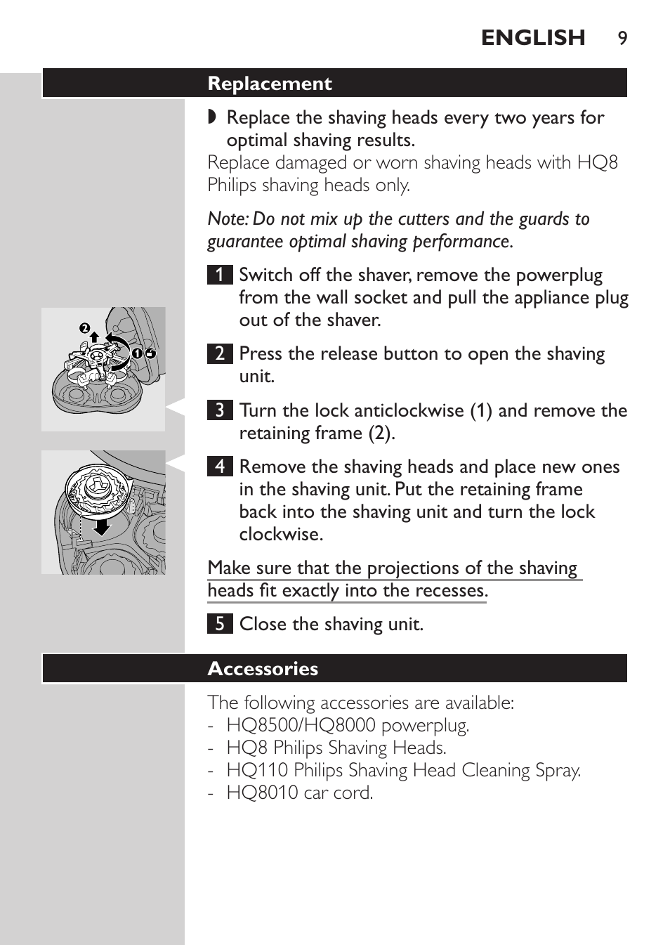 Replacement, Accessories | Philips SHAVER Series 3000 Afeitadora eléctrica User Manual | Page 7 / 72