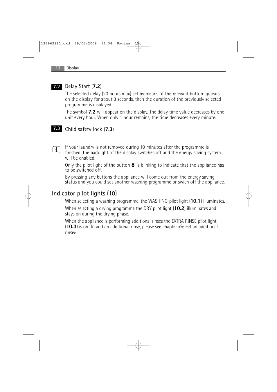 Indicator pilot lights (10) | AEG LAVAMAT L 14840 User Manual | Page 12 / 48