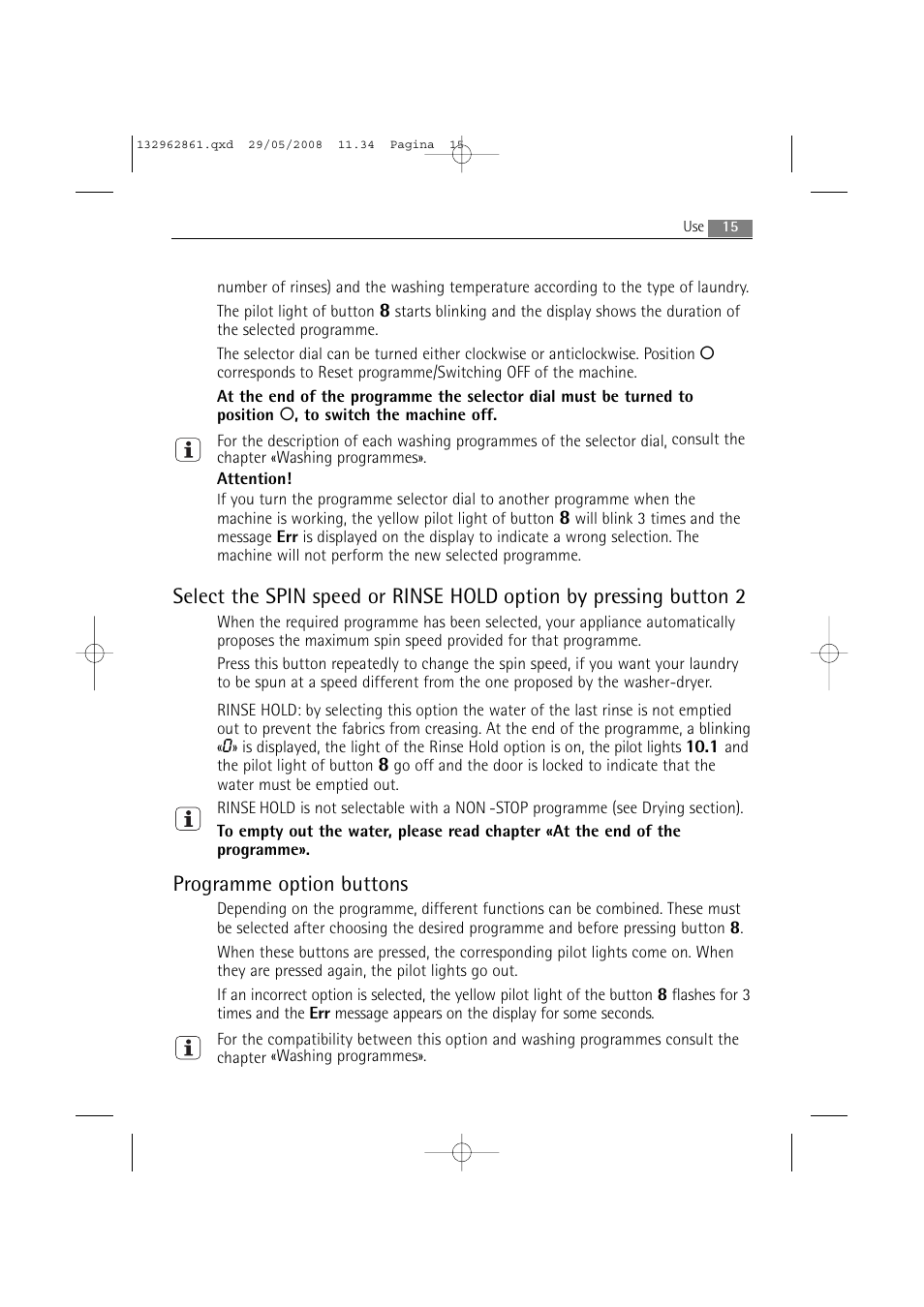Programme option buttons | AEG LAVAMAT L 14840 User Manual | Page 15 / 48