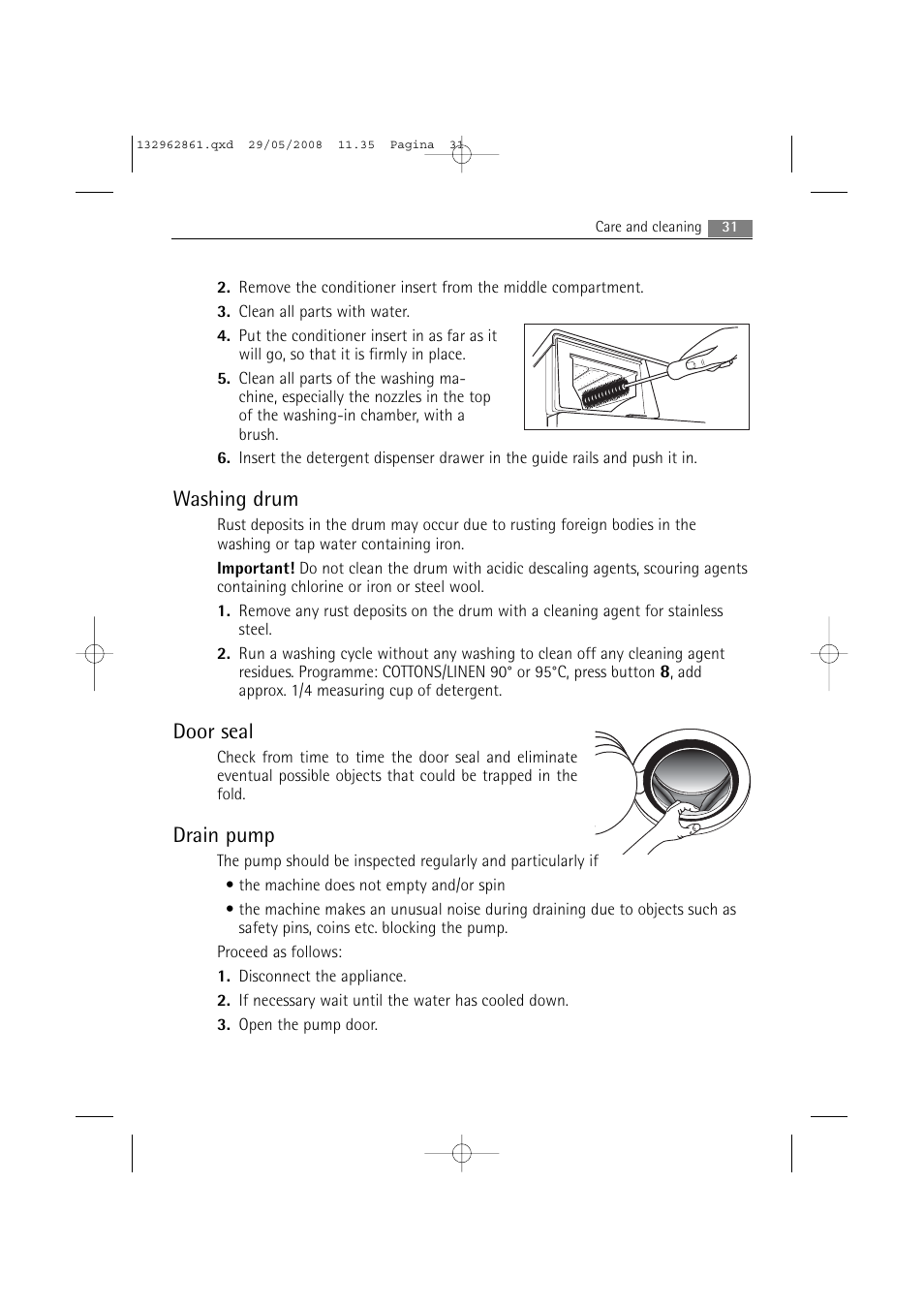 Washing drum, Door seal, Drain pump | AEG LAVAMAT L 14840 User Manual | Page 31 / 48