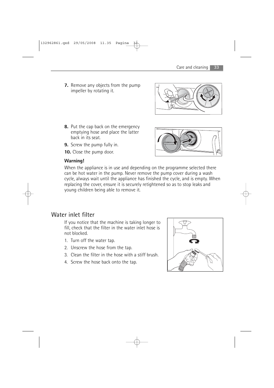 Water inlet filter | AEG LAVAMAT L 14840 User Manual | Page 33 / 48