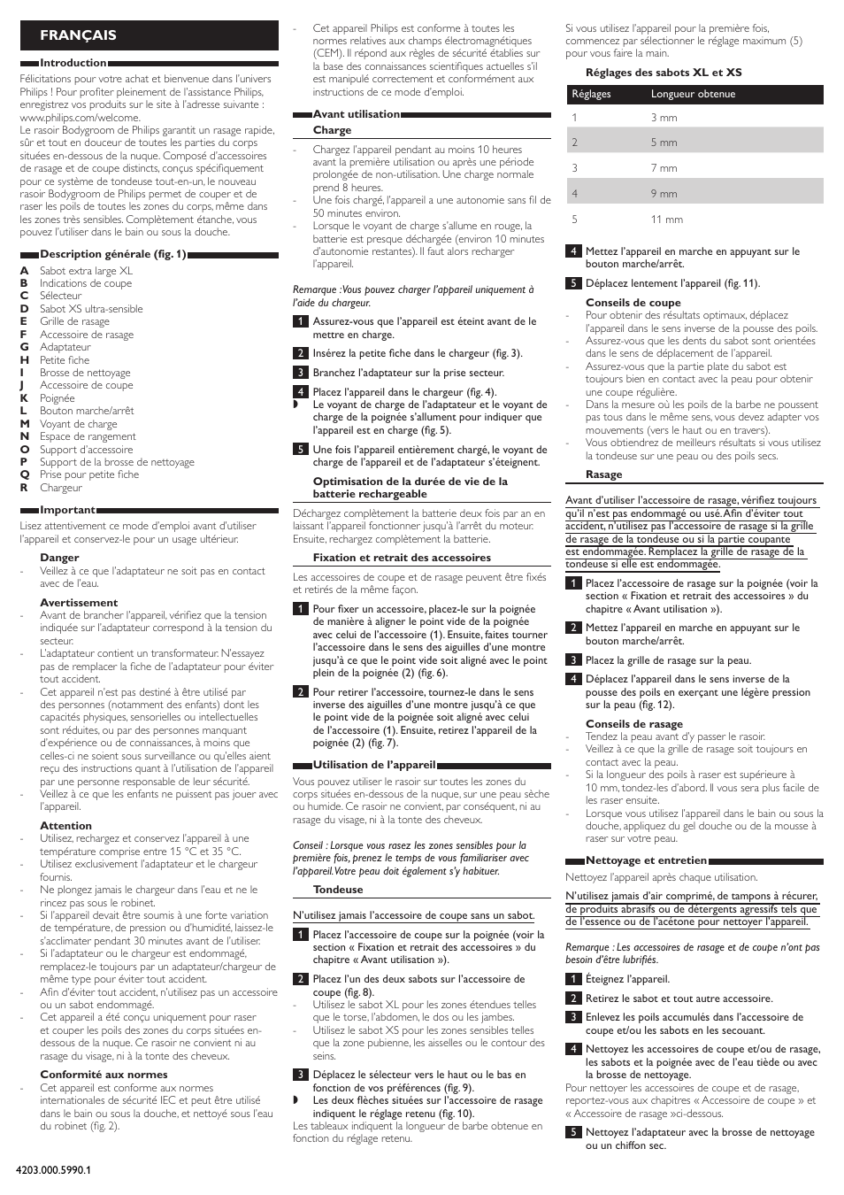 Français | Philips BODYGROOM Series 5000 afeitadora corporal User Manual | Page 6 / 9