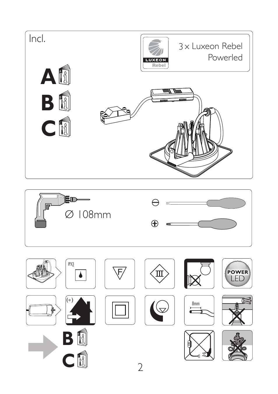 Ø 108mm, Incl | Philips SMARTSPOT Foco empotrable User Manual | Page 2 / 8