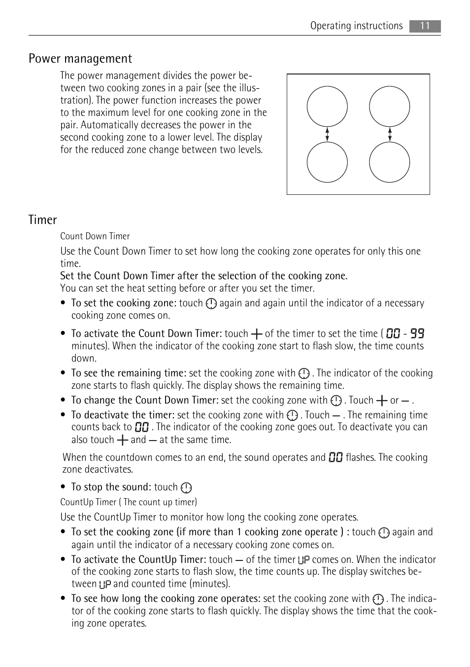 Power management, Timer | AEG HK654200IB User Manual | Page 11 / 20