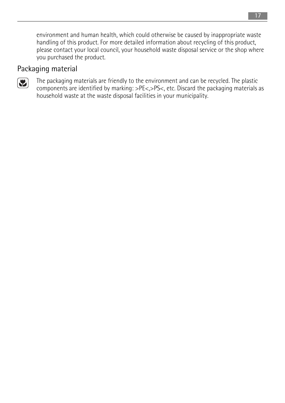 Packaging material | AEG HK654200IB User Manual | Page 17 / 20