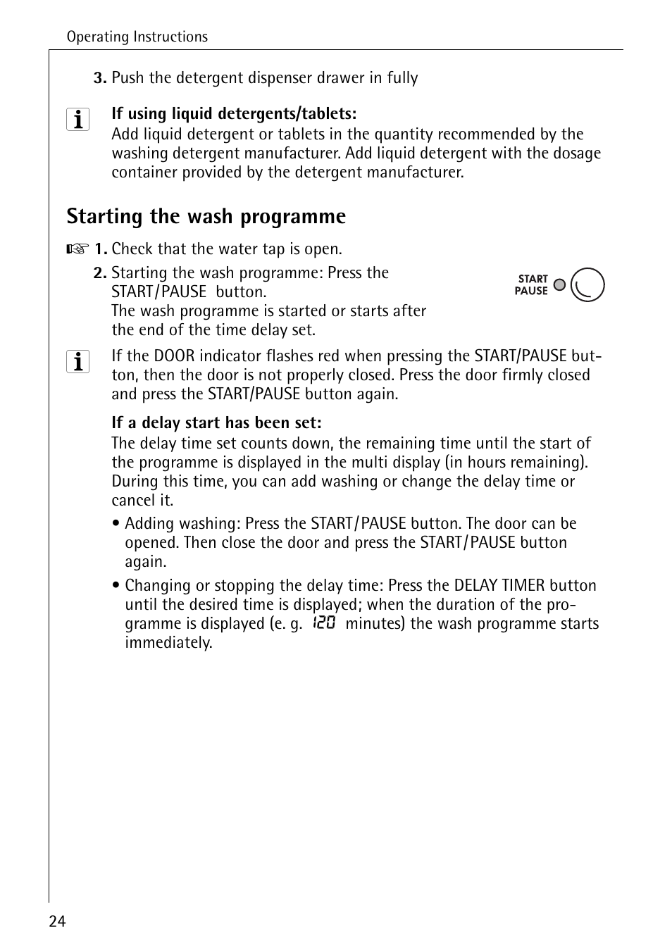 Starting the wash programme | AEG LAVAMAT 84749 User Manual | Page 24 / 60