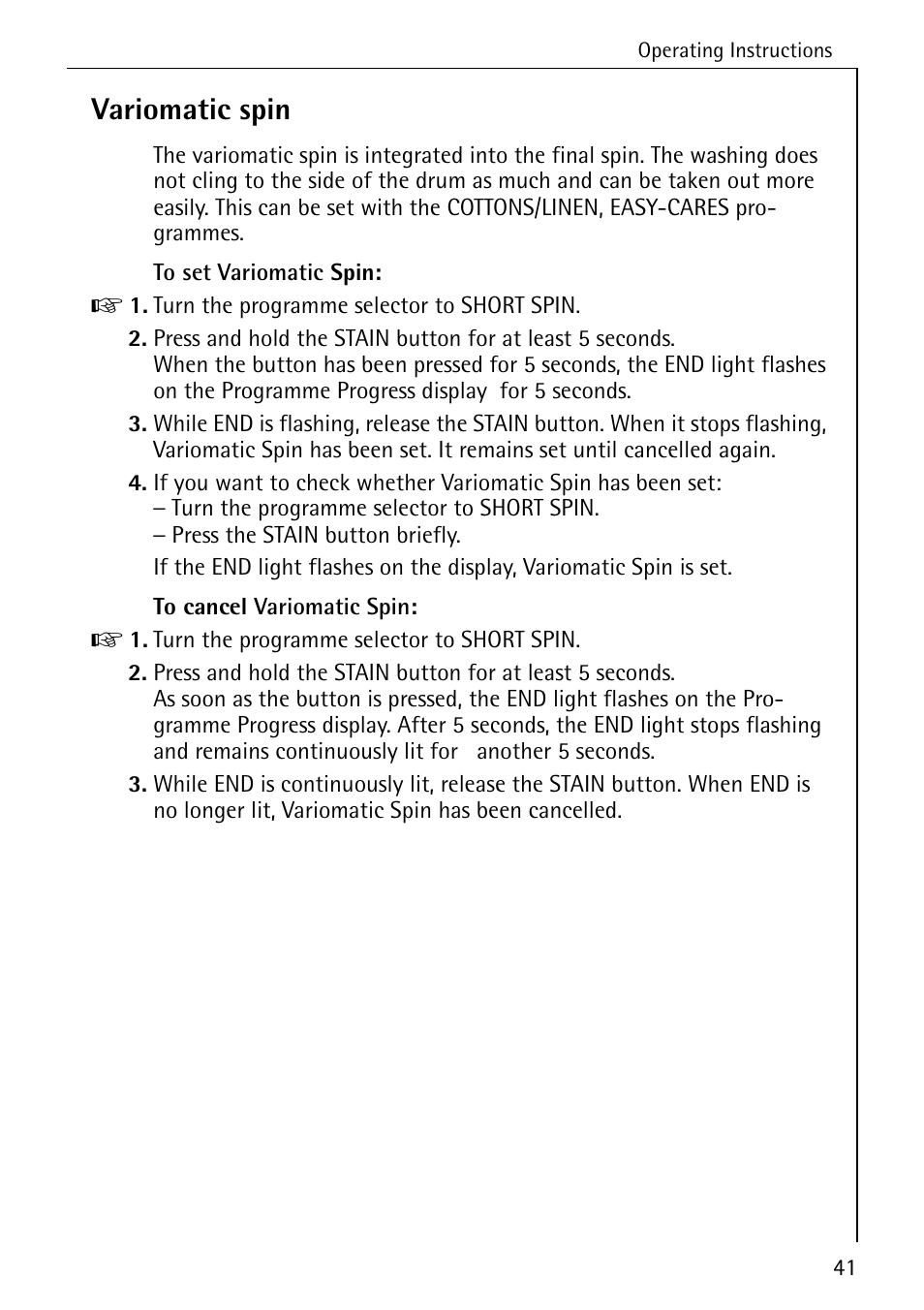 Variomatic spin | AEG LAVAMAT 84749 User Manual | Page 41 / 60