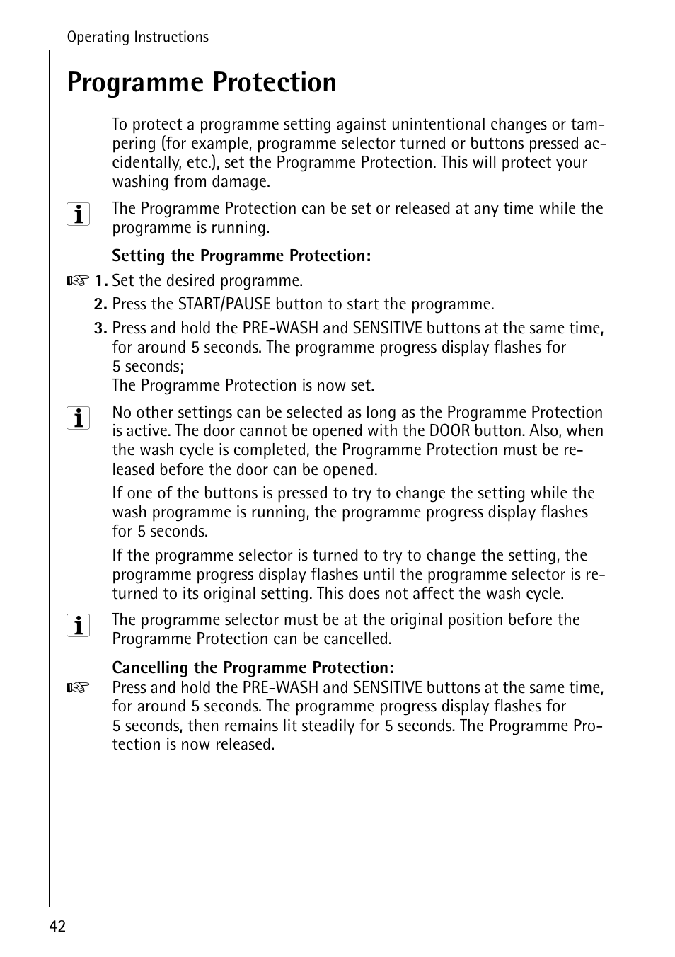 Programme protection | AEG LAVAMAT 84749 User Manual | Page 42 / 60