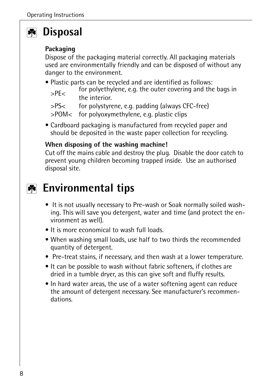 Disposal, Environmental tips | AEG LAVAMAT 84749 User Manual | Page 8 / 60