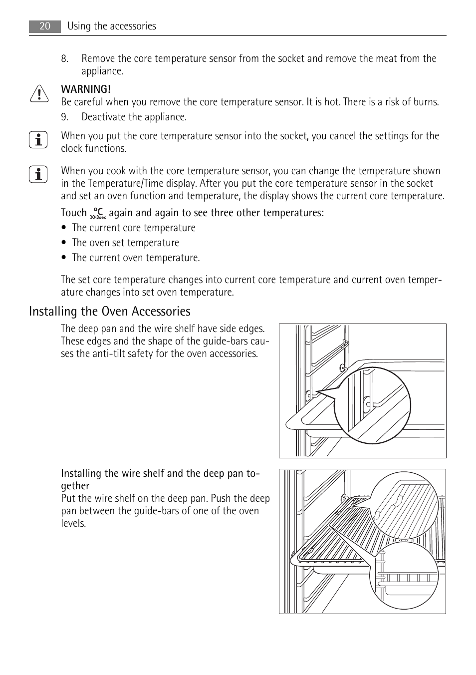 Installing the oven accessories | AEG BE7314401 User Manual | Page 20 / 32