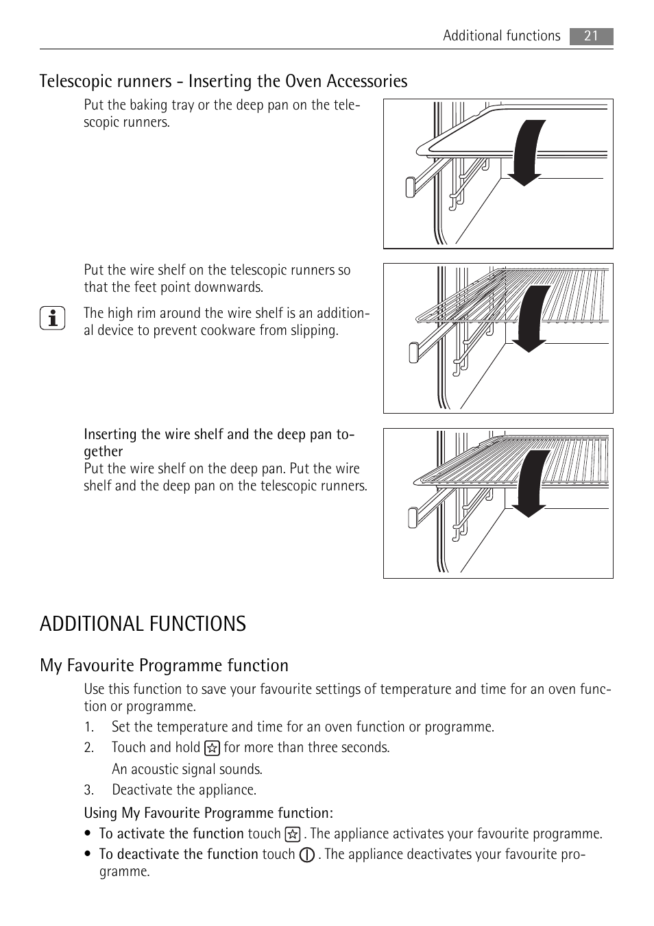 Additional functions, My favourite programme function | AEG BE7314401 User Manual | Page 21 / 32