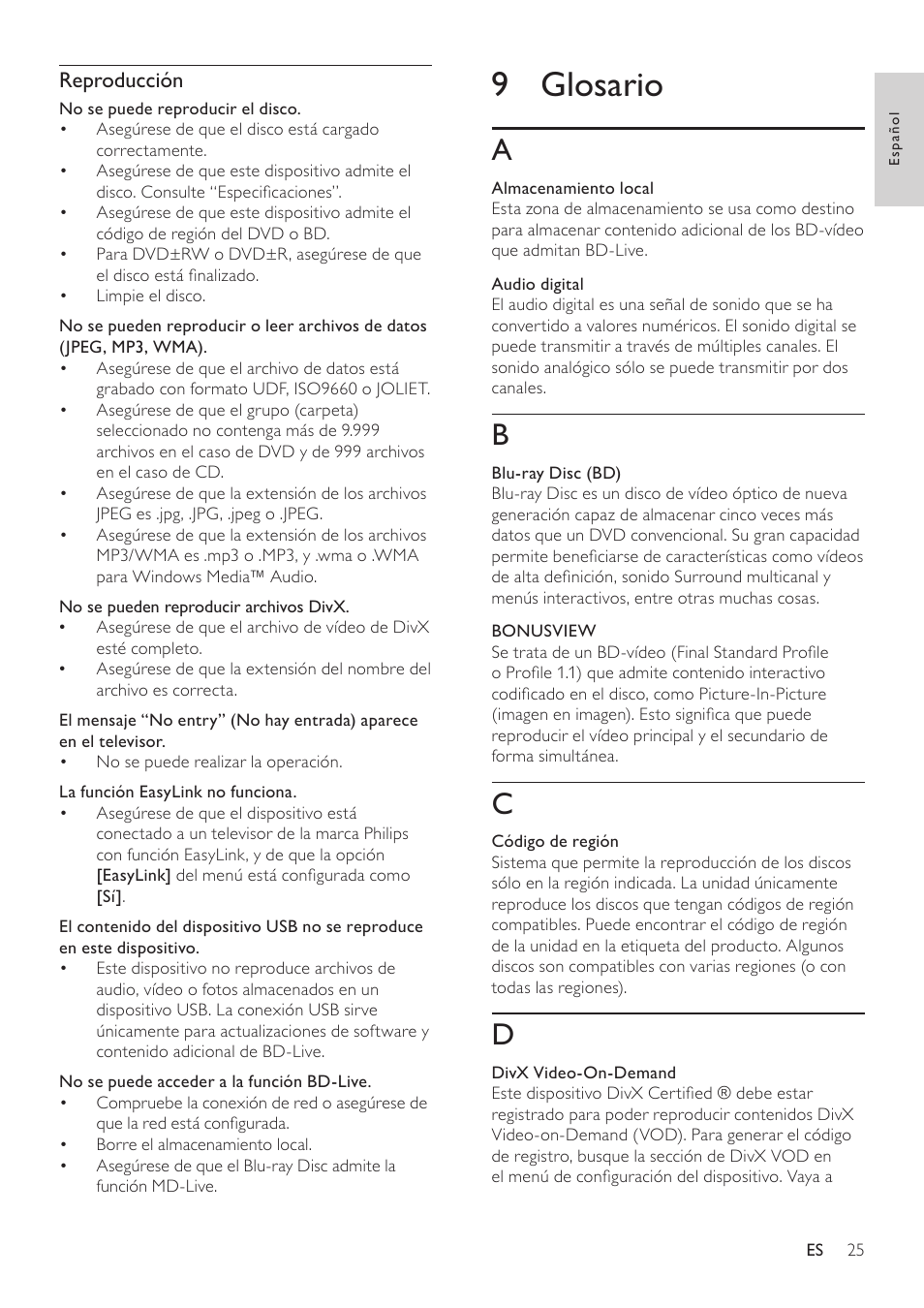 9 glosario | Philips Reproductor de Blu-ray Disc User Manual | Page 25 / 34