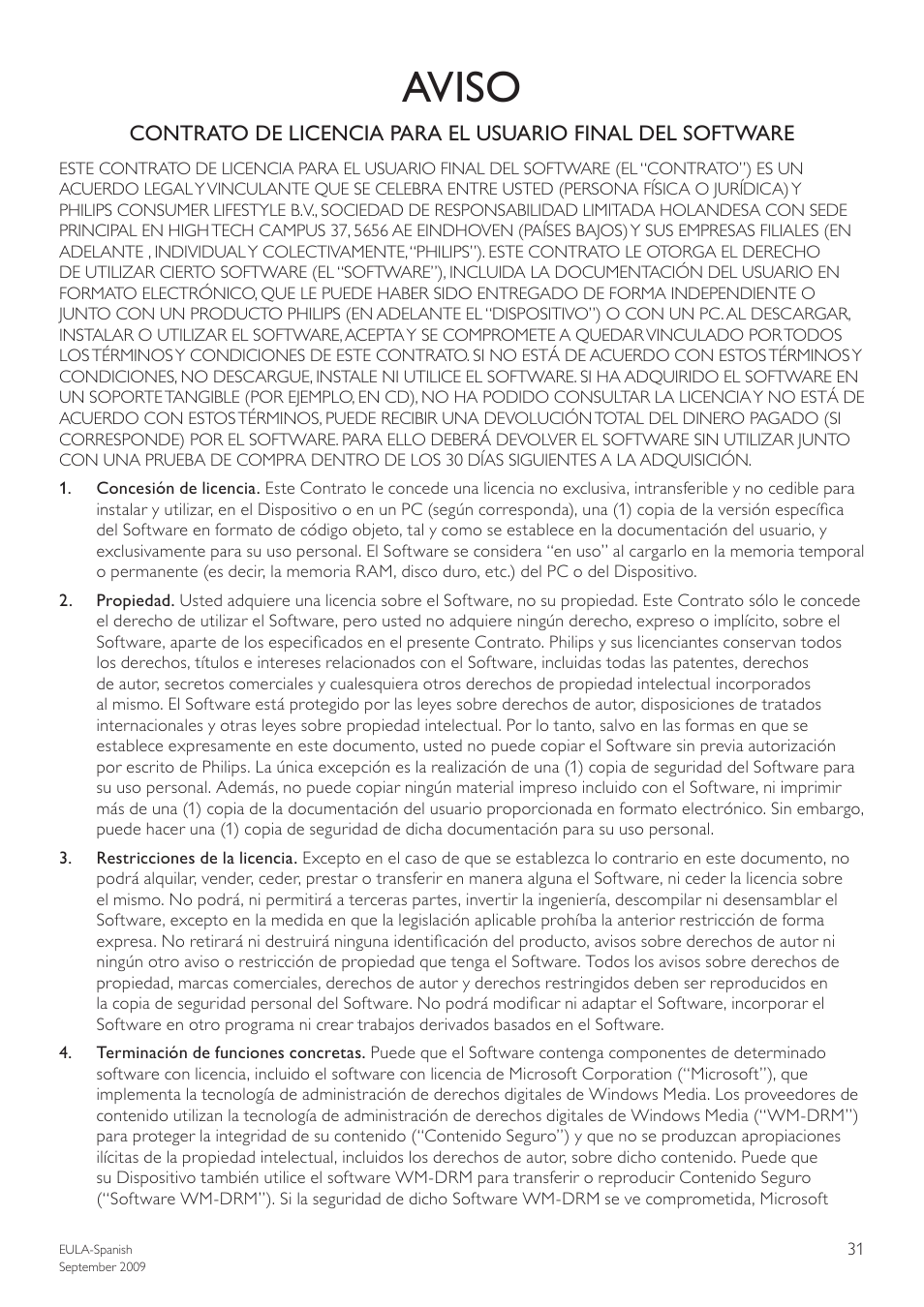 Aviso | Philips Reproductor de Blu-ray Disc User Manual | Page 31 / 34