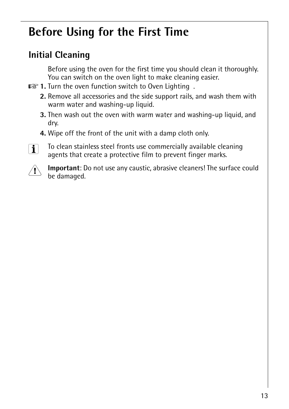 Before using for the first time, Initial cleaning | AEG COMPETENCE B3040-1 User Manual | Page 13 / 44